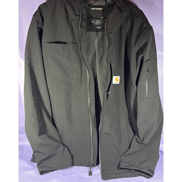 Carhartt Rain Defender Hooded Jacket, 0J3829-M, Black, XL Size - Picture 1 of 12